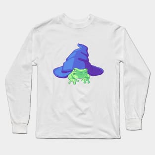 Green Frog Witch Familiar- Frog and Witch Hat Long Sleeve T-Shirt
